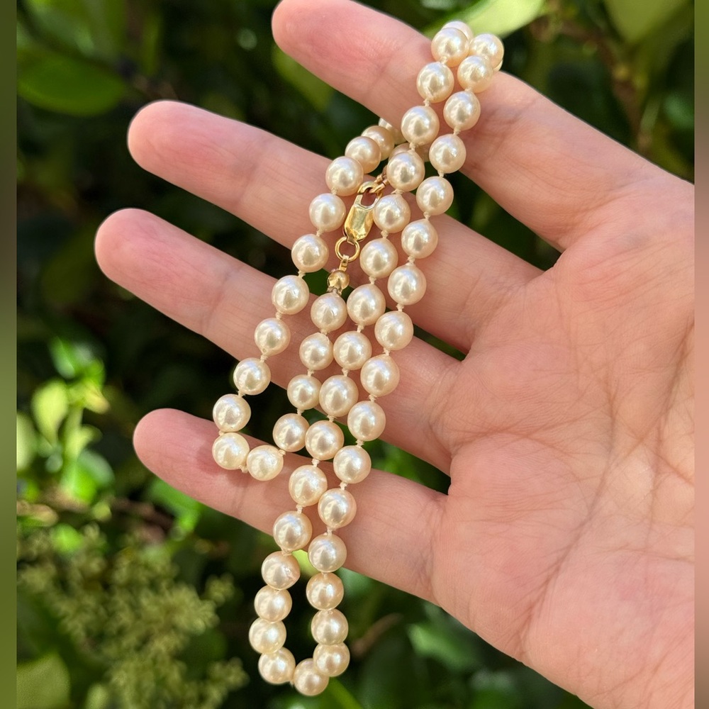 High quality 6.5 mm cultured freshwater round pearl gold filled clasp necklace